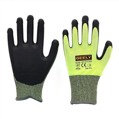 Gants gris enduits de mousse de nitrile grise de niveau D résistants aux coupures